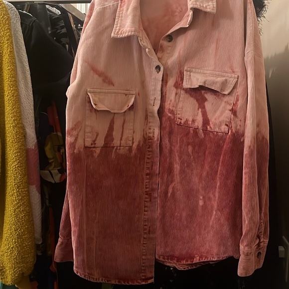 Peach love Dip Dye Corduroy Ombre Shacket Red -M - Picture 2 of 2